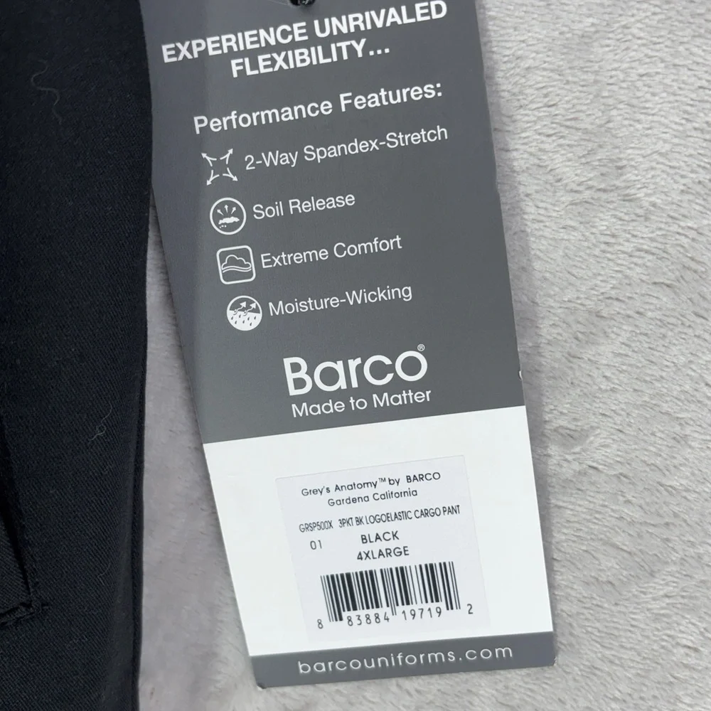 NWT--Grey's Anatomy Black Scrub Pant Spandex Stretch Size 4XL - Picture 3 of 9